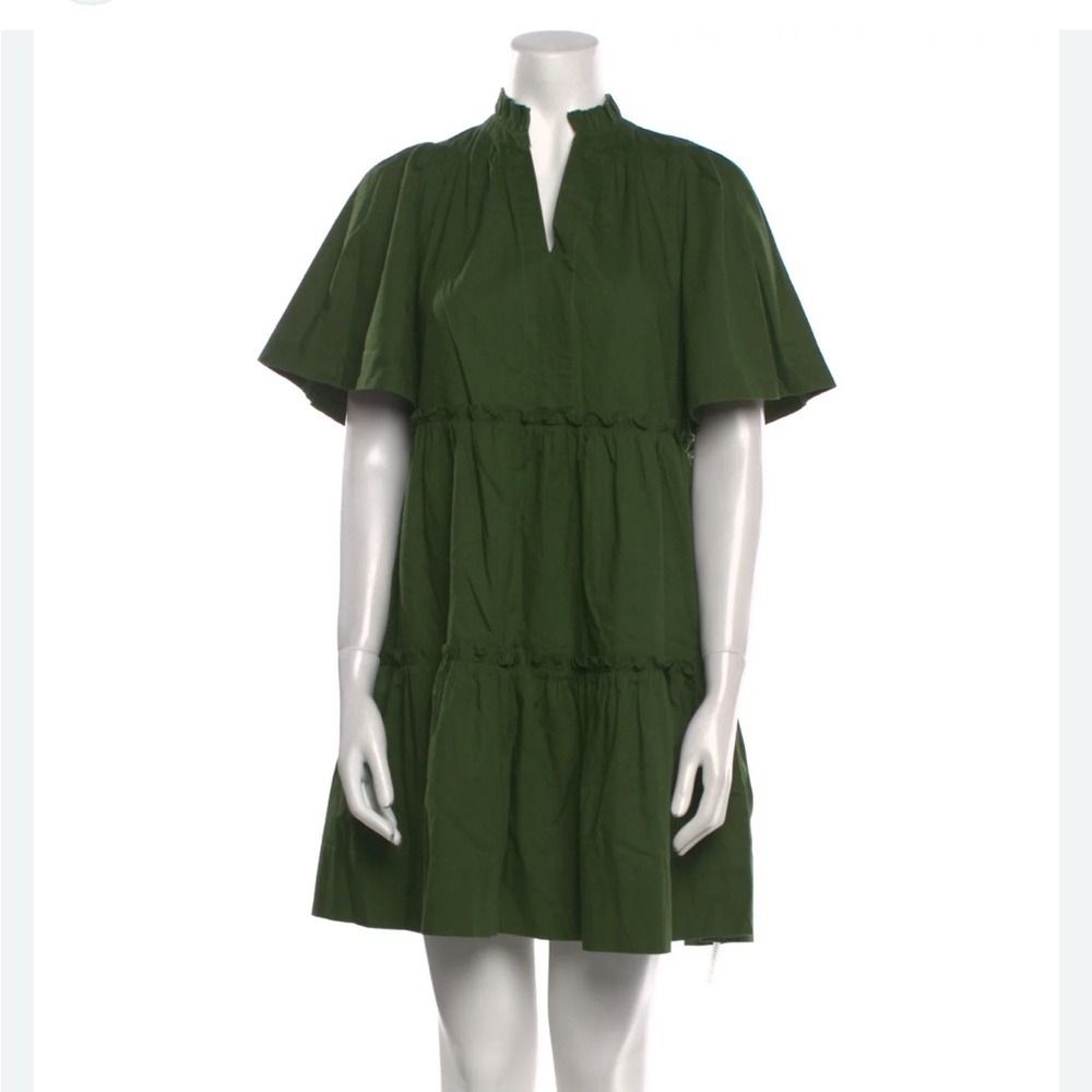 SEA NEW YORK Green Women's Green Tiered Mini Dress, Flutter Sleeves Size 4 - Picture 3 of 6